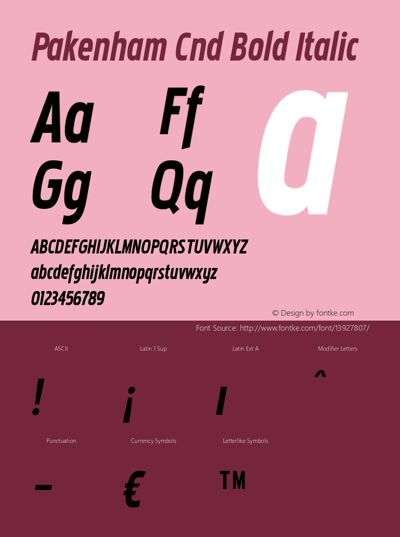 Pakenham Cnd Bold Italic Version 2.101 2004 Font Sample