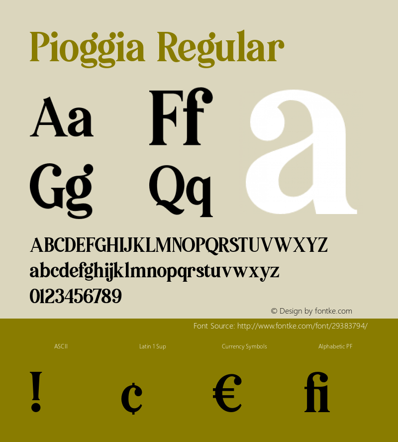 Pioggia Version 1.000 Font Sample