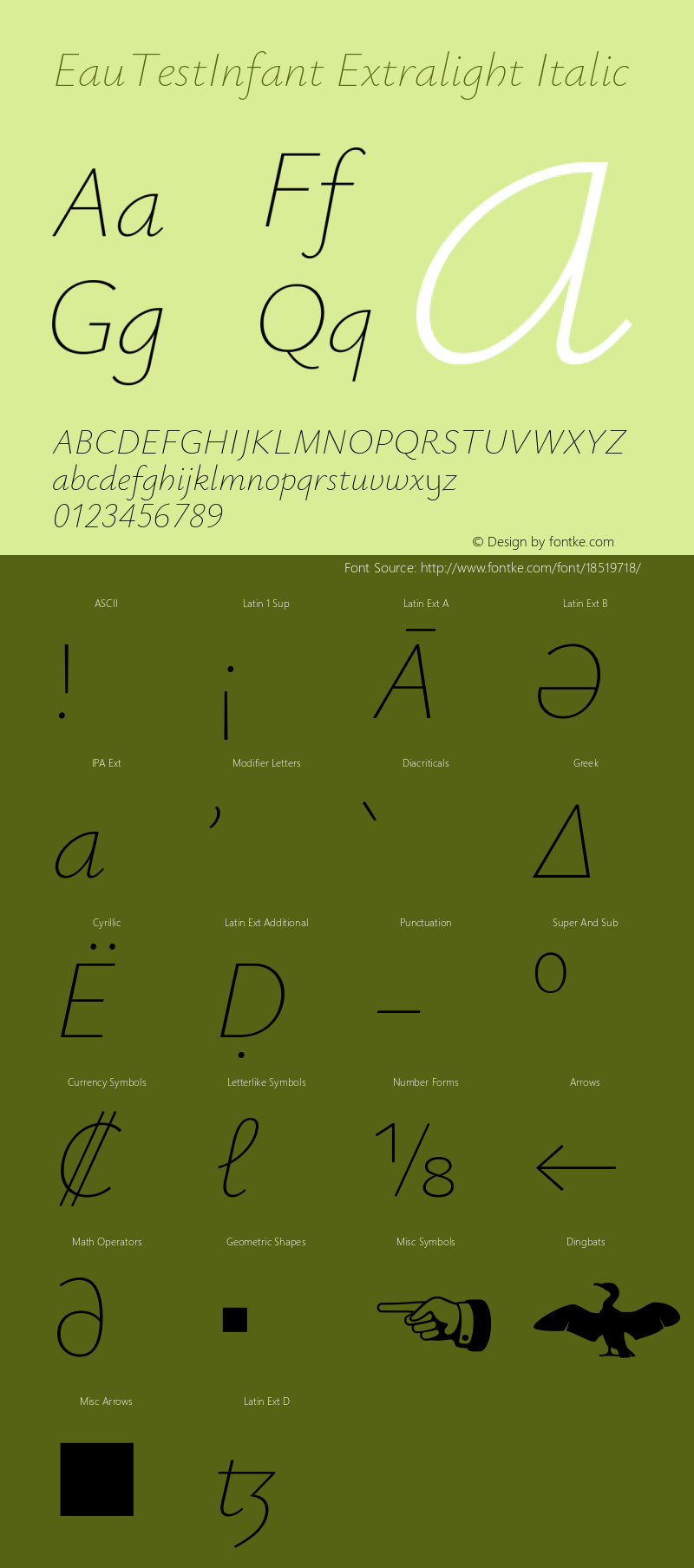 EauTestInfant Extralight Italic Version 0.001 Font Sample