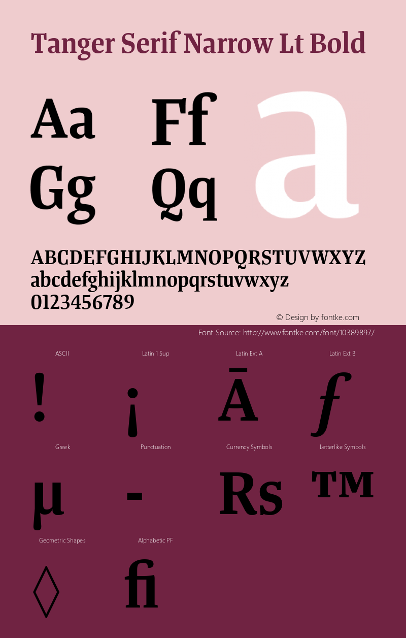 Tanger Serif Narrow Lt Bold Version 3.000 Font Sample