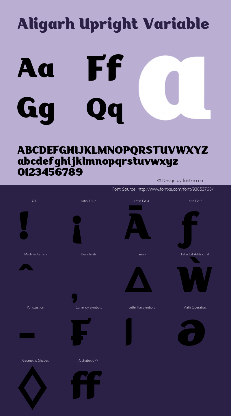 Aligarh Upright Variable 1.000 Font Sample