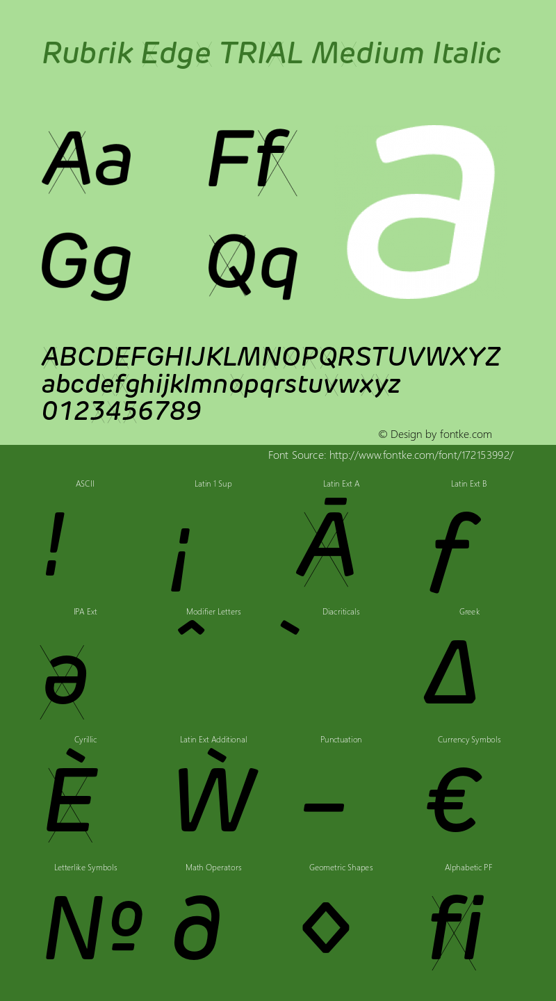 Rubrik Edge TRIAL Medium Italic Version 2.000;hotconv 1.0.109;makeotfexe 2.5.65596图片样张
