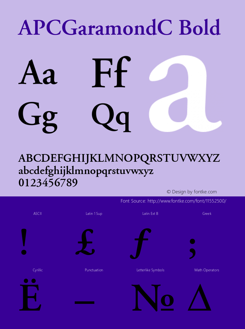 APCGaramondC Bold Version 001.000 Font Sample