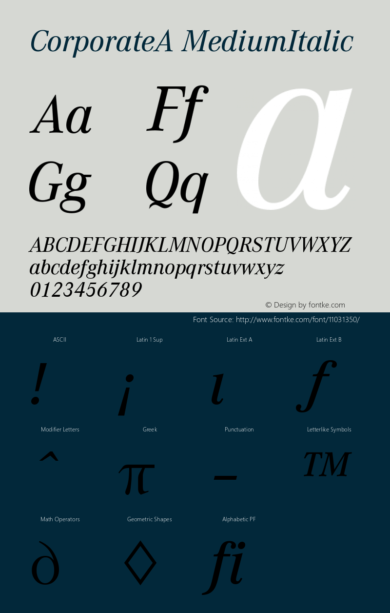 CorporateA MediumItalic Version 001.005 Font Sample