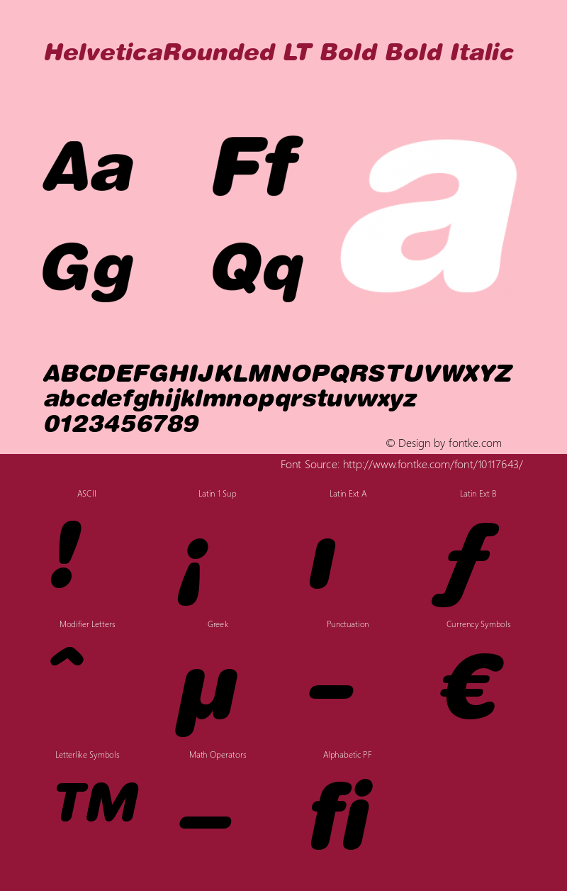 HelveticaRounded LT Bold Bold Italic Version 6.1; 2002 Font Sample