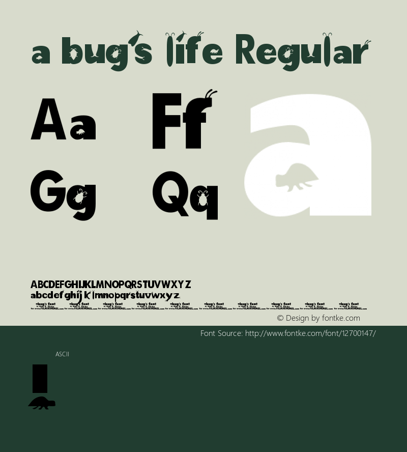 a bug's life Regular Version 1.0 Font Sample