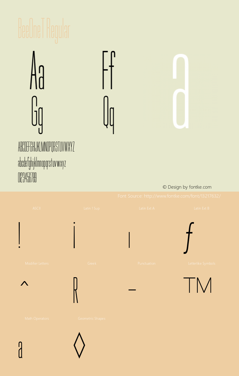 BeeOneT Regular Version 1.05 Font Sample