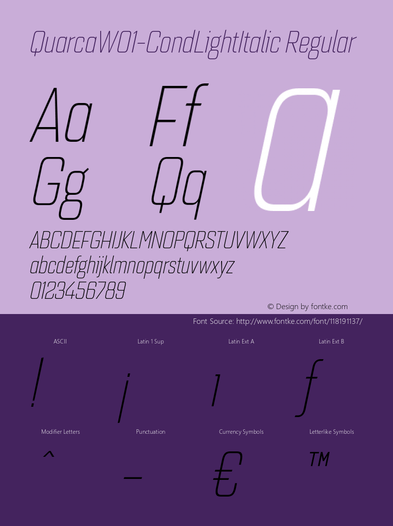 Quarca W01 Cond Light Italic Version 1.00 Font Sample