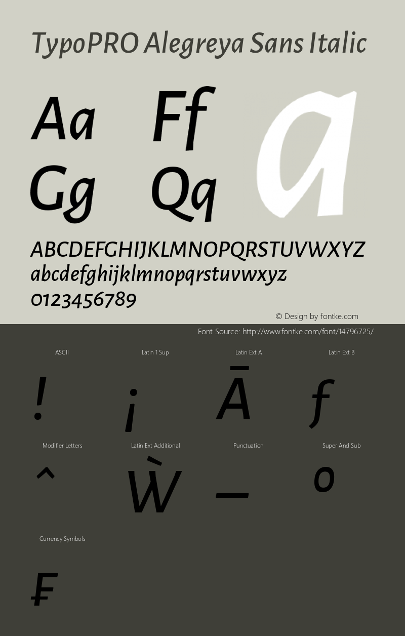 TypoPRO Alegreya Sans Italic Version 1.000;PS 001.000;hotconv 1.0.70;makeotf.lib2.5.58329 DEVELOPMENT Font Sample