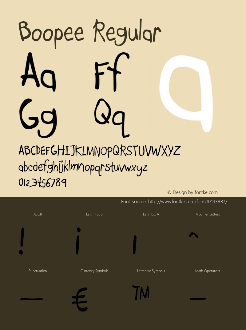 Boopee Regular Version 1.000;PS 001.000;Core 1.0.38 Font Sample