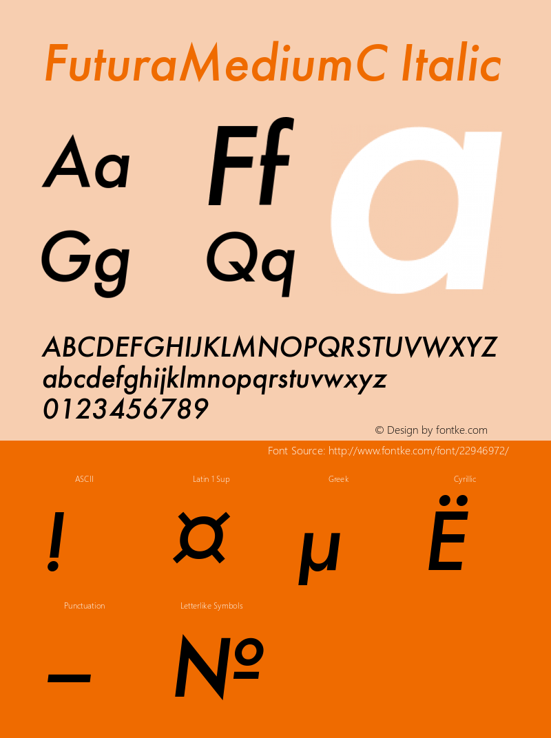 Futura Medium Italic Cyrillic Version 001.000 Font Sample