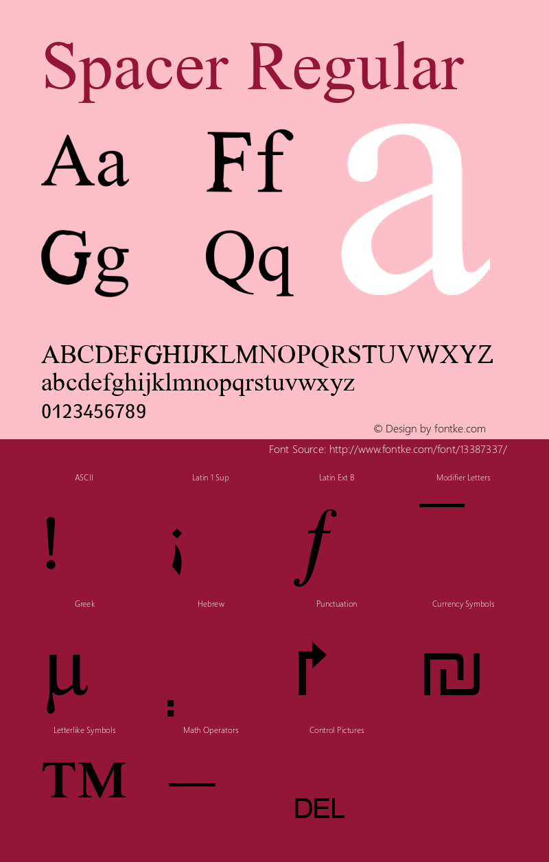 Spacer Regular Glyph Systems 21-July-95 Font Sample