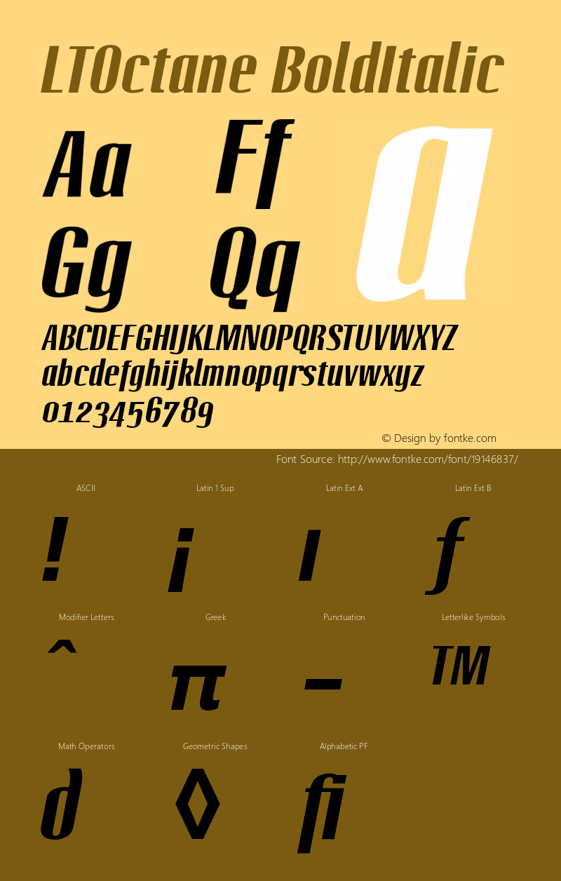 LinotypeOctane-BoldItalic Version 001.000 Font Sample