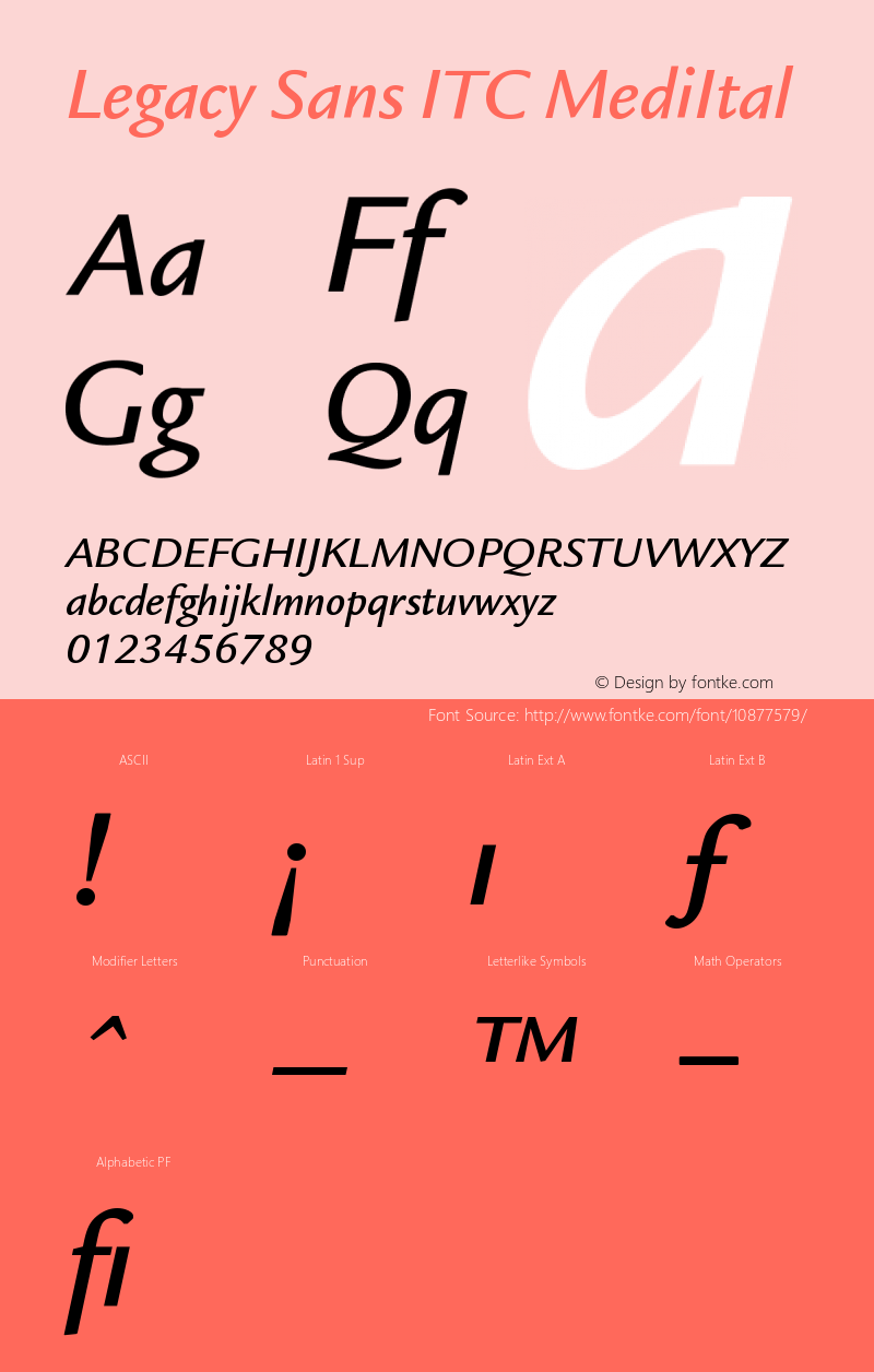 Legacy Sans ITC MediItal Version 001.005 Font Sample