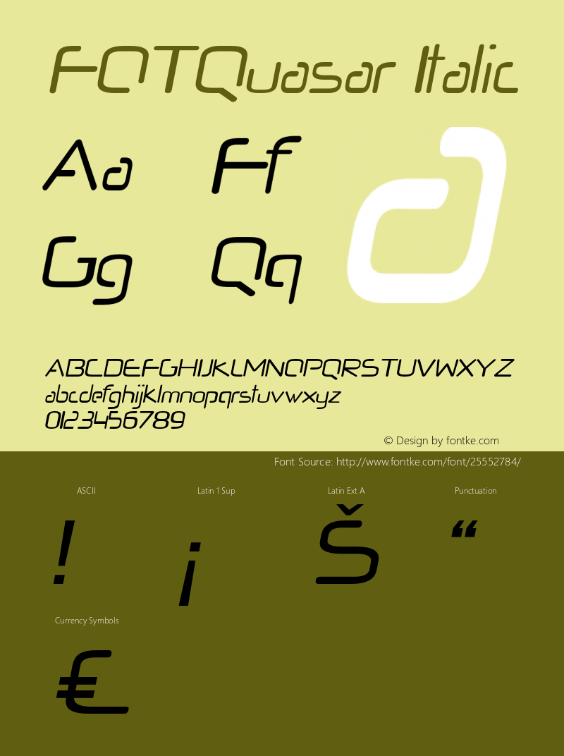 FOTQuasar-Italic Version 1.000 Font Sample