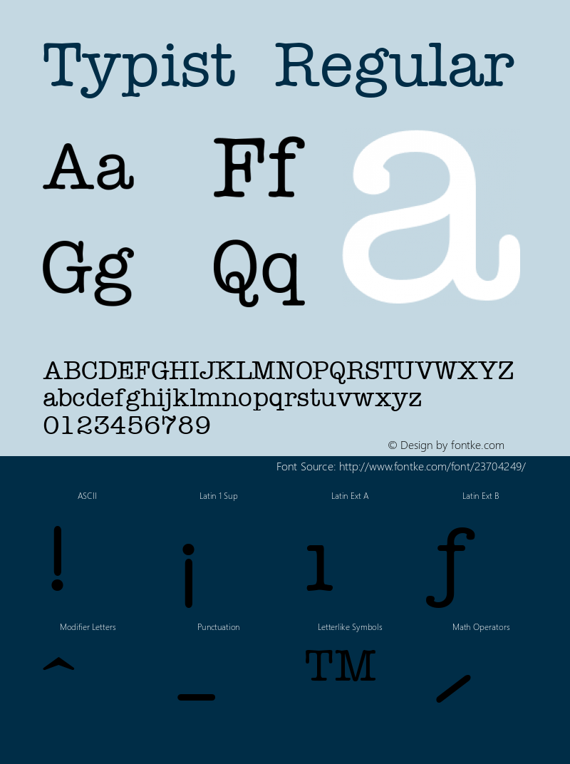 Typist Regular Accurate Research Professional Fonts, Copyright (c)1995 Font Sample