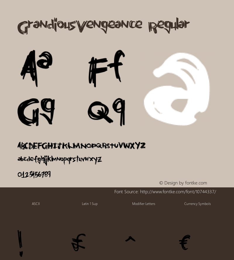 GrandiousVengeance Regular Version 1.00 July 15, 2015, initial release Font Sample