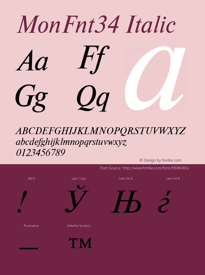 MonFnt34 Italic 1.100.000 Font Sample