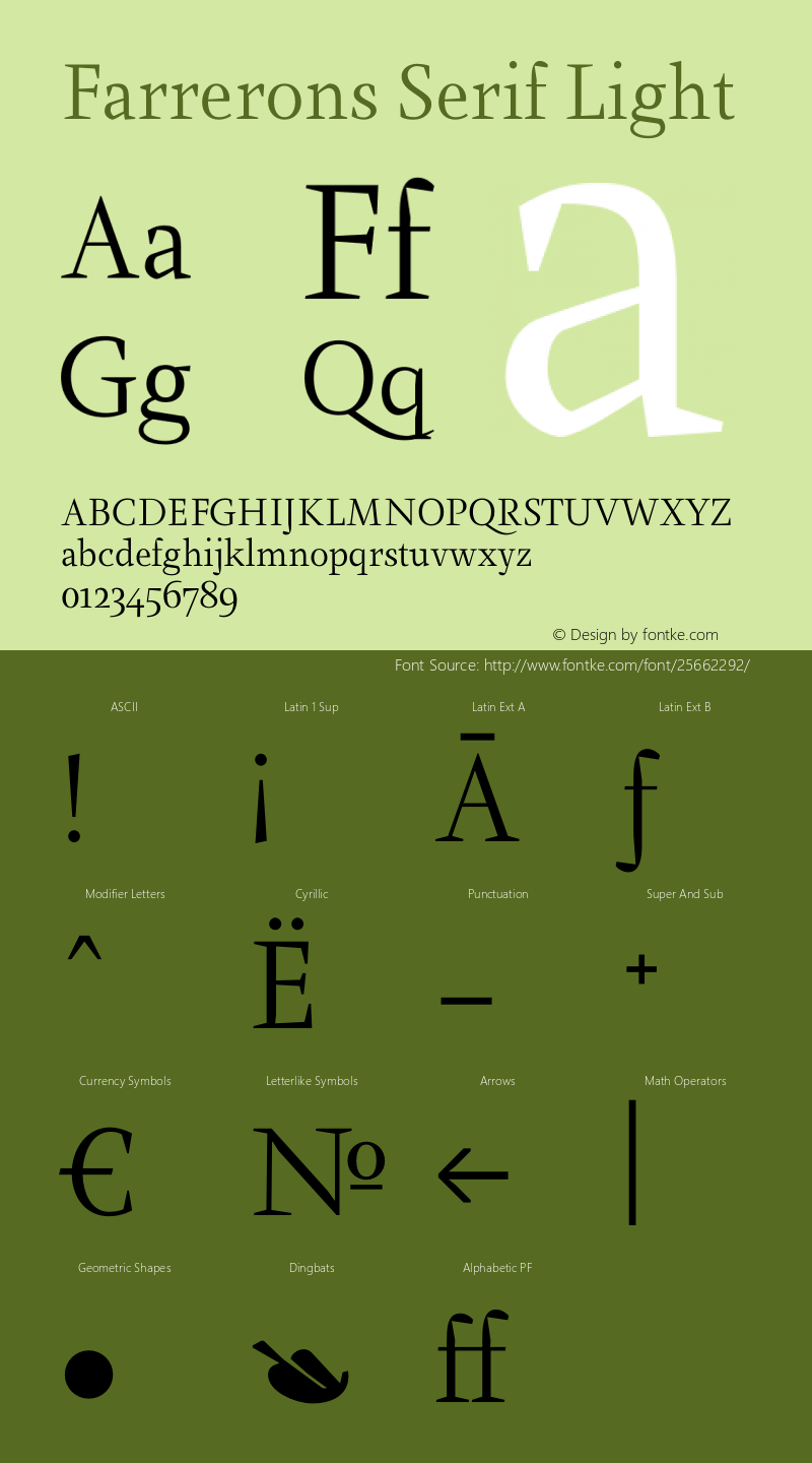 Farrerons Serif Light Version 1.000; Fonts for Free; vk.com/fontsforfree Font Sample