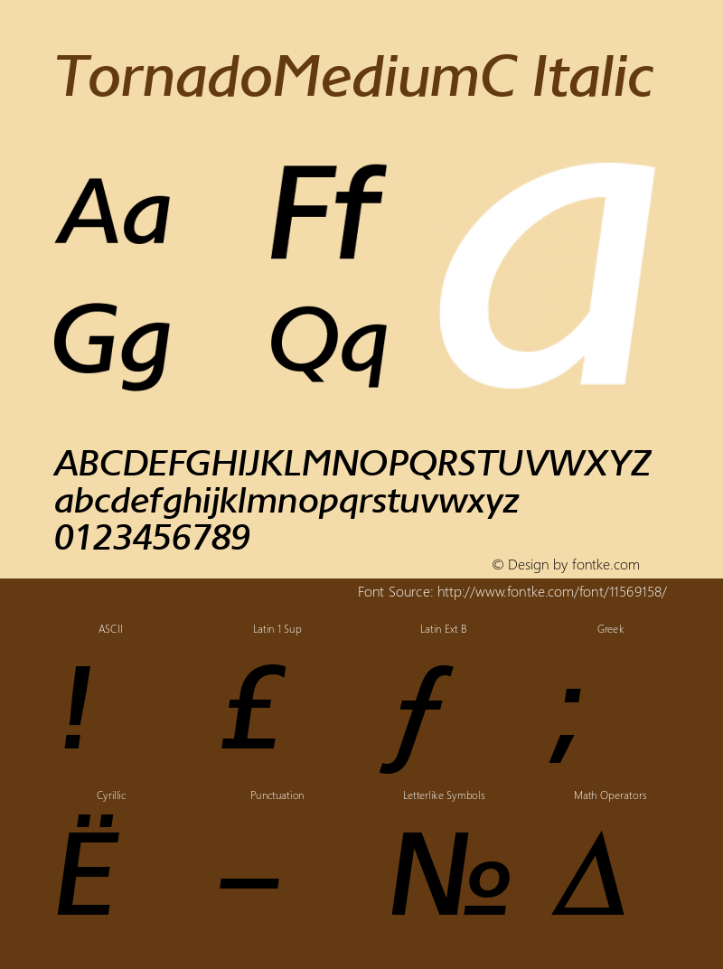 TornadoMediumC Italic Version 001.000 Font Sample