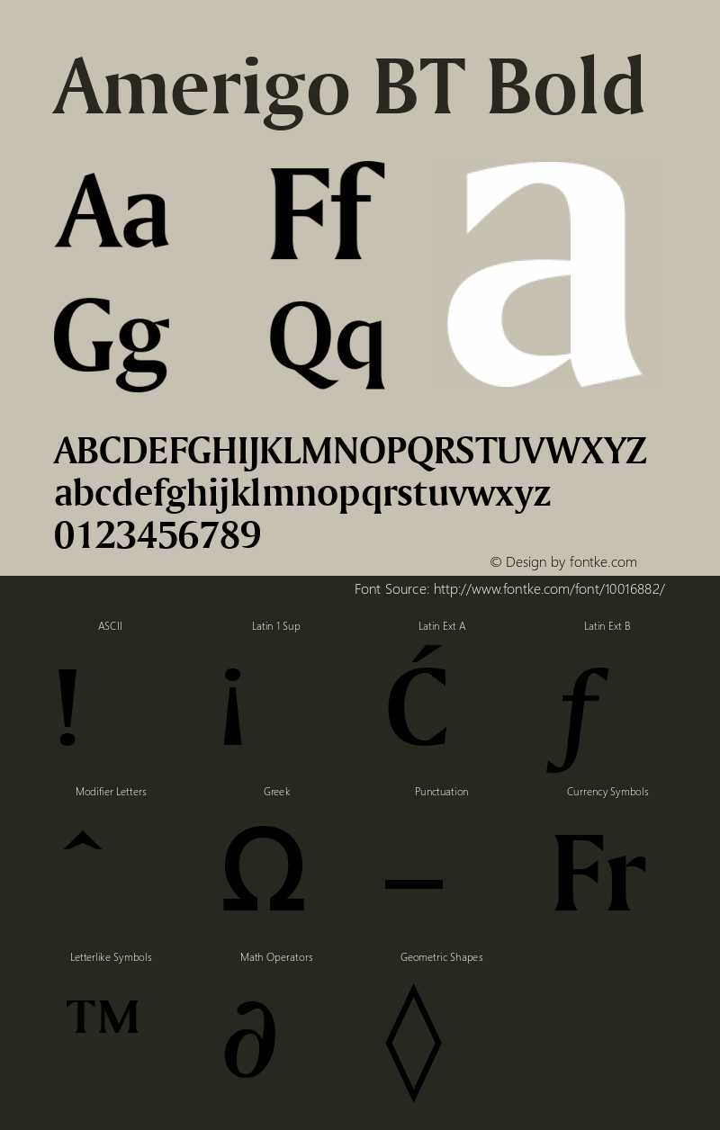 Amerigo BT Bold mfgpctt-v4.4 Jan 4 1999 Font Sample