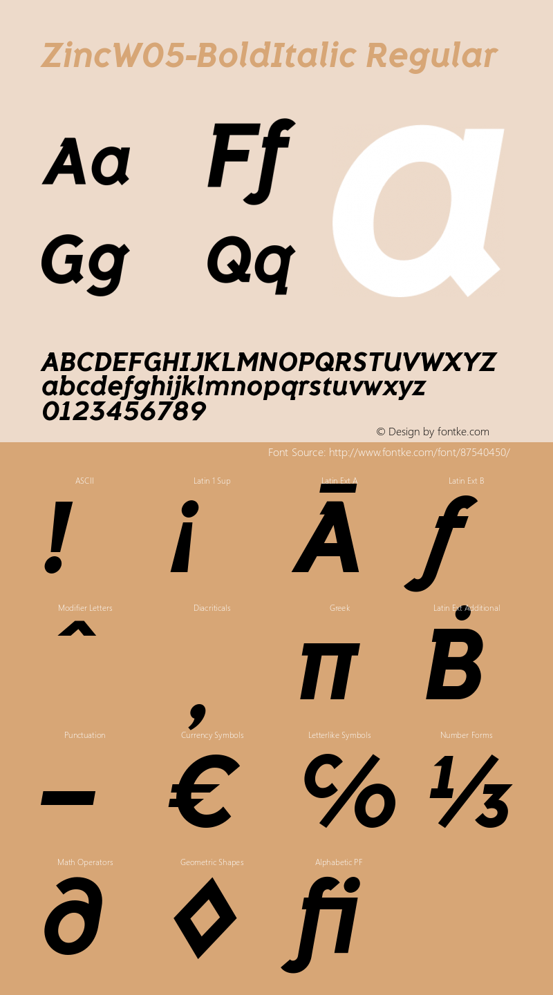 Zinc W05 Bold Italic Version 1.00 Font Sample