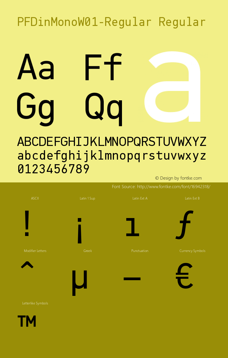 PFDinMonoW01-Regular Regular Version 1.00 Font Sample