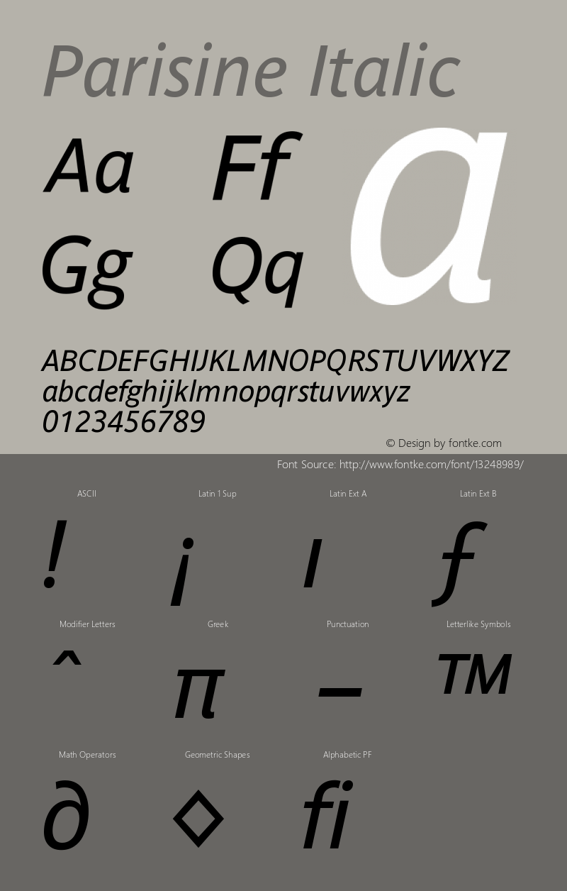 Parisine Italic Version 001.000 Font Sample