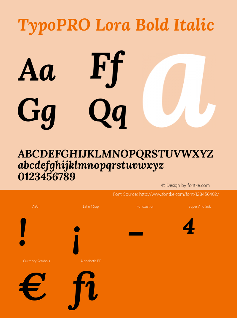 TypoPRO Lora Bold Italic Version 3.000; ttfautohint (v1.8.3) Font Sample