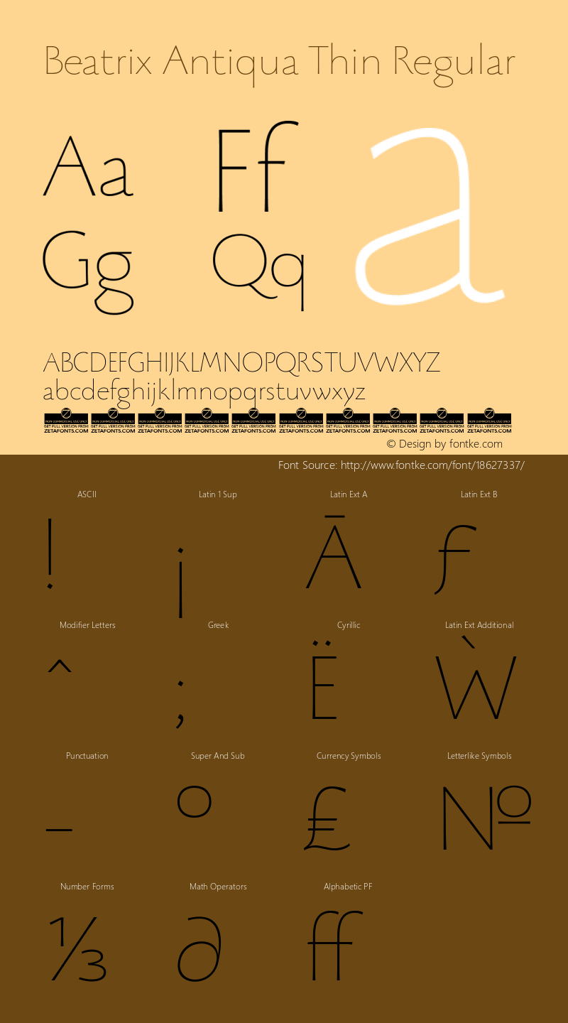 Beatrix Antiqua Thin Regular Version 1.008 Font Sample