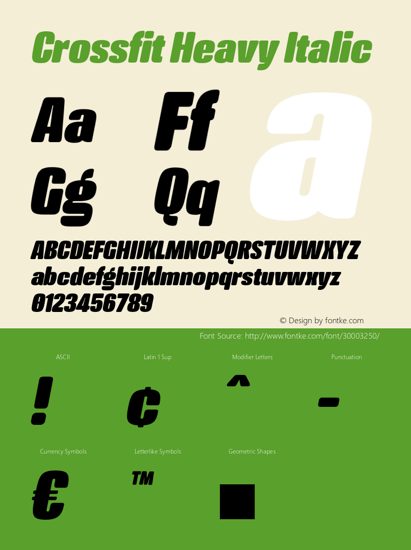 Crossfit-HeavyItalic Version 1.000;PS 001.000;hotconv 1.0.88;makeotf.lib2.5.64775 Font Sample