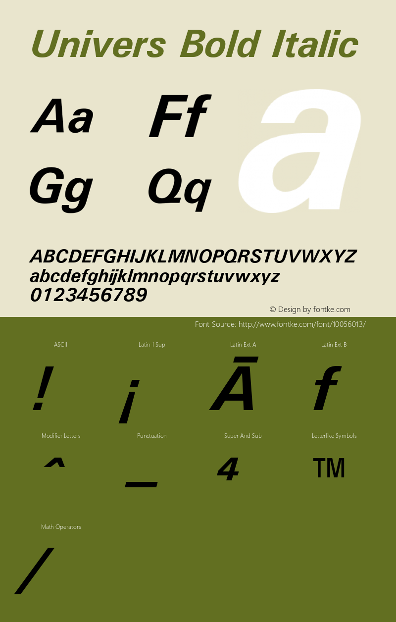 Univers Bold Italic Version 1.3 (Hewlett-Packard) Font Sample