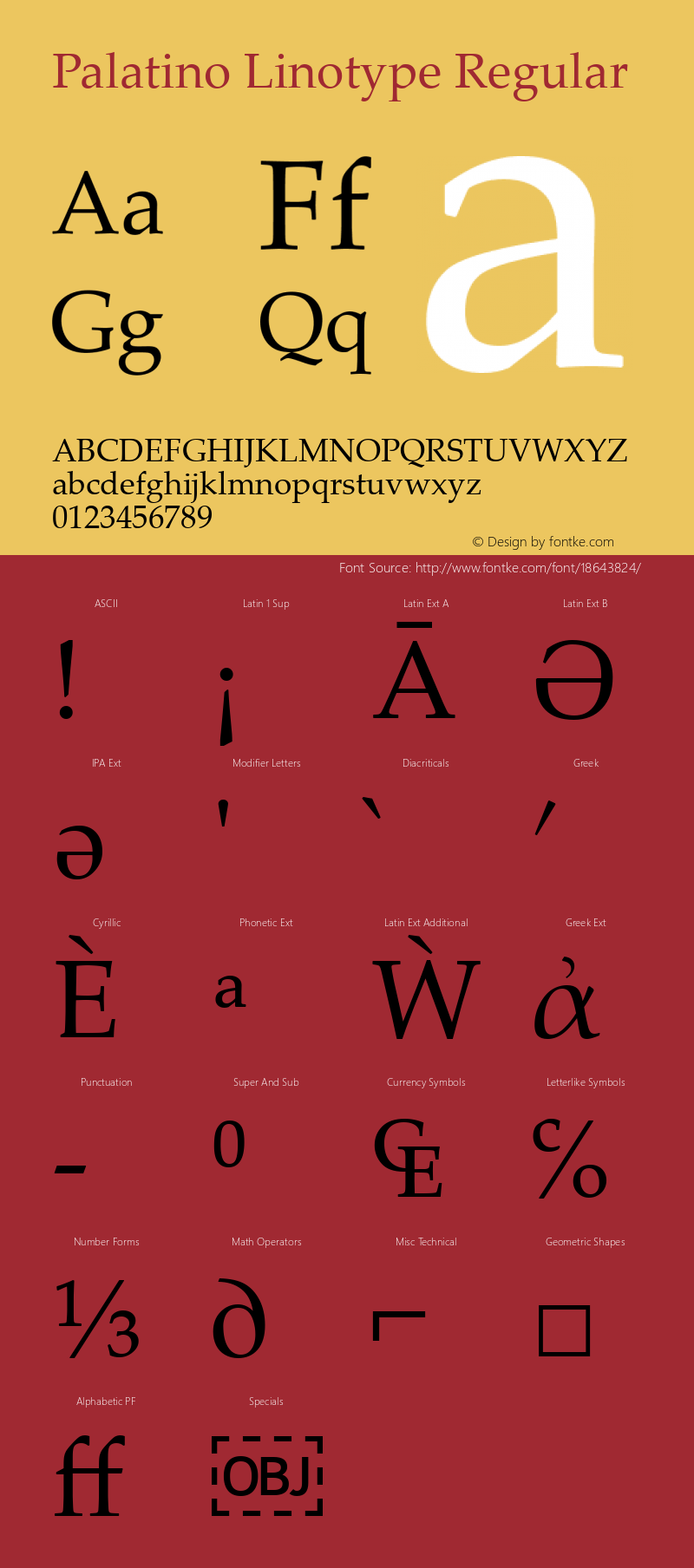 Palatino Linotype Regular Version 5.02 Font Sample