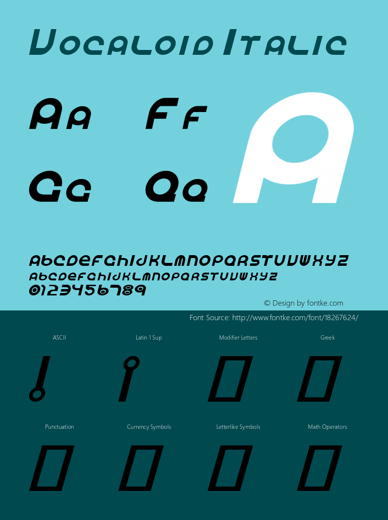 Vocaloid Italic Version 1.00 June 16, 2008, initial release Font Sample