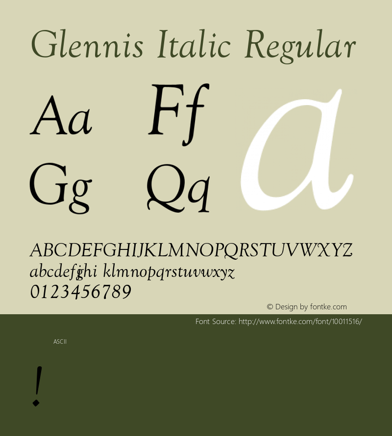 Glennis Italic Regular Unknown Font Sample
