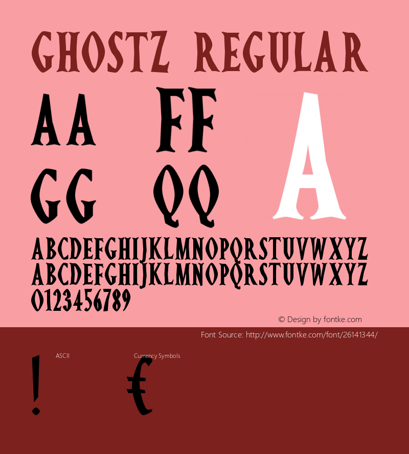 Ghostz Version 1.30 May 14, 2018 Font Sample