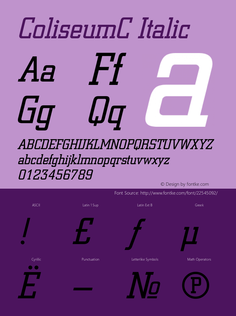 ColiseumC Italic Version 001.000 Font Sample