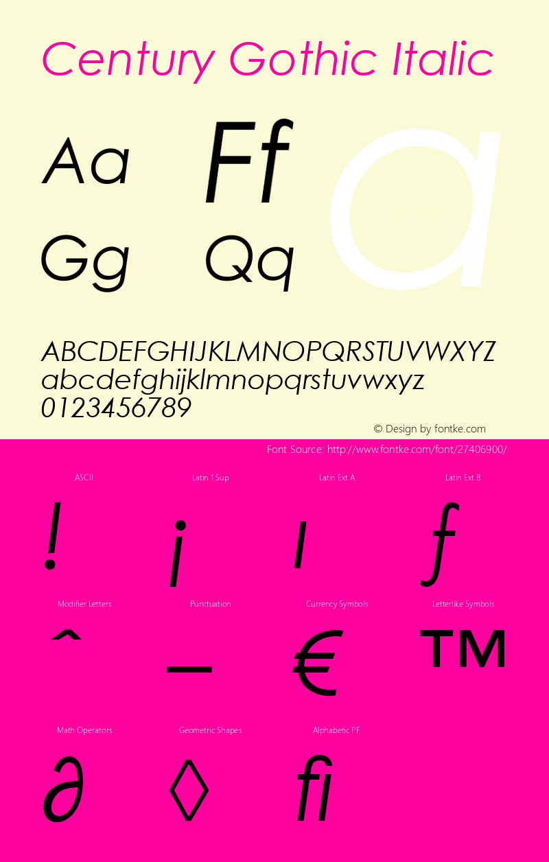 Century Gothic Italic Version 2.35 Font Sample