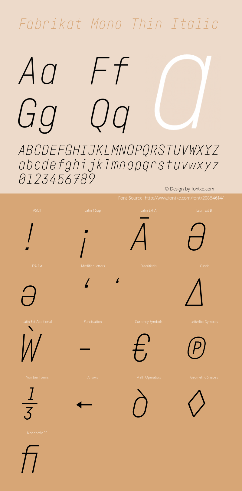 Fabrikat Mono Thin Italic Version 2.002 Font Sample