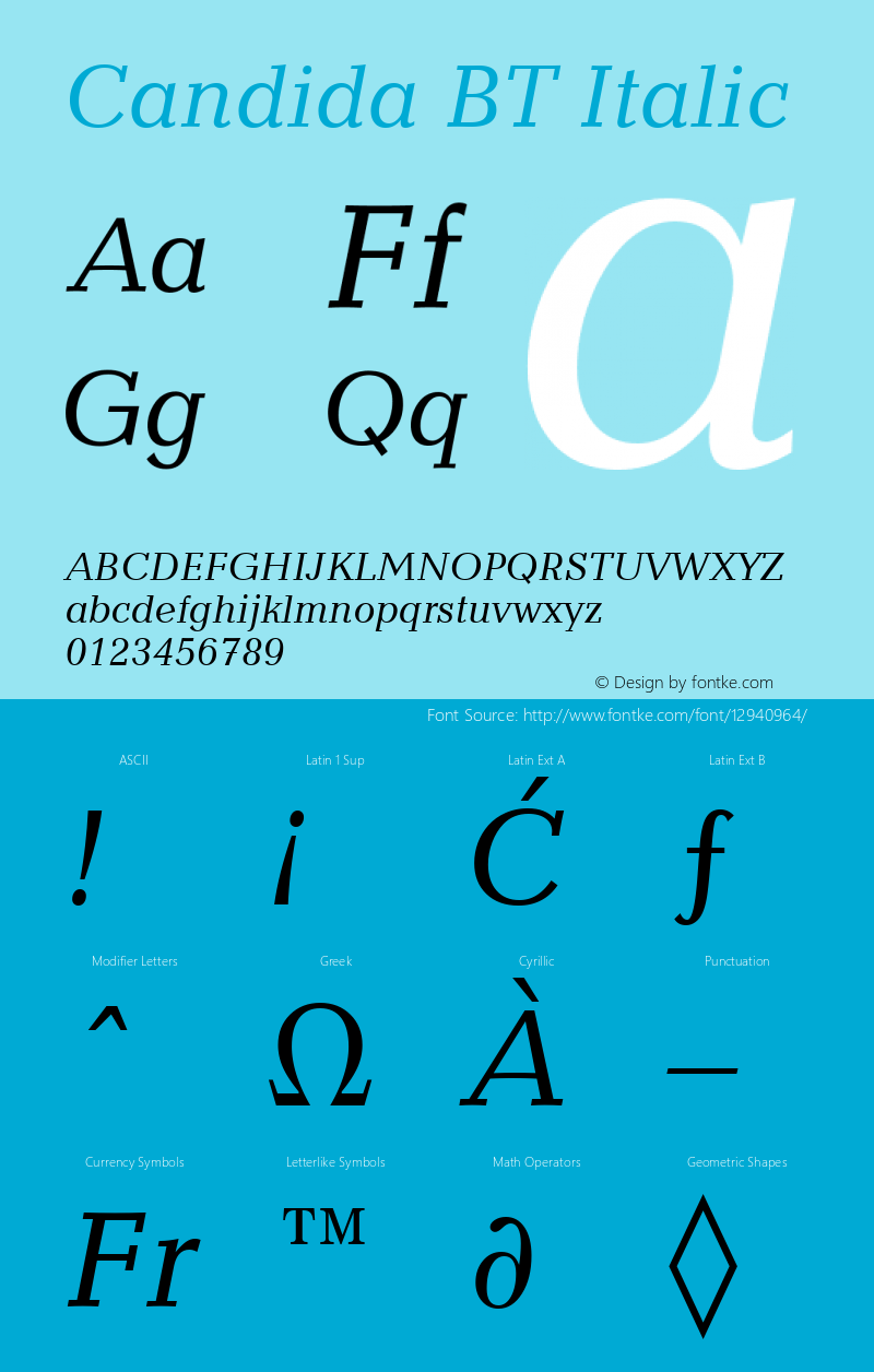 Candida BT Italic mfgpctt-v1.52 Wednesday, January 27, 1993 4:06:56 pm (EST) Font Sample