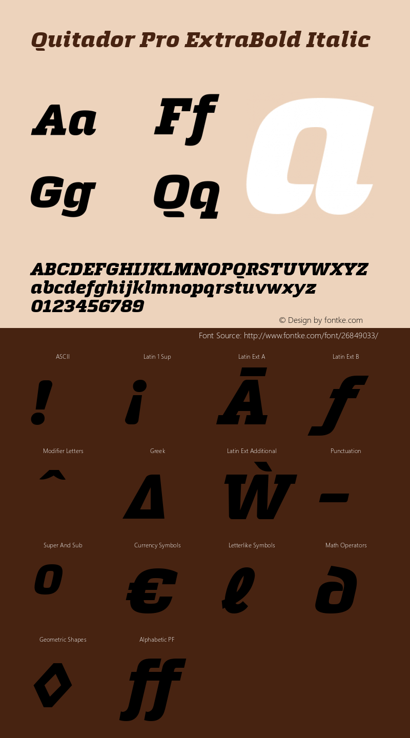 Quitador Pro ExtraBold Italic Version 1.00 Font Sample