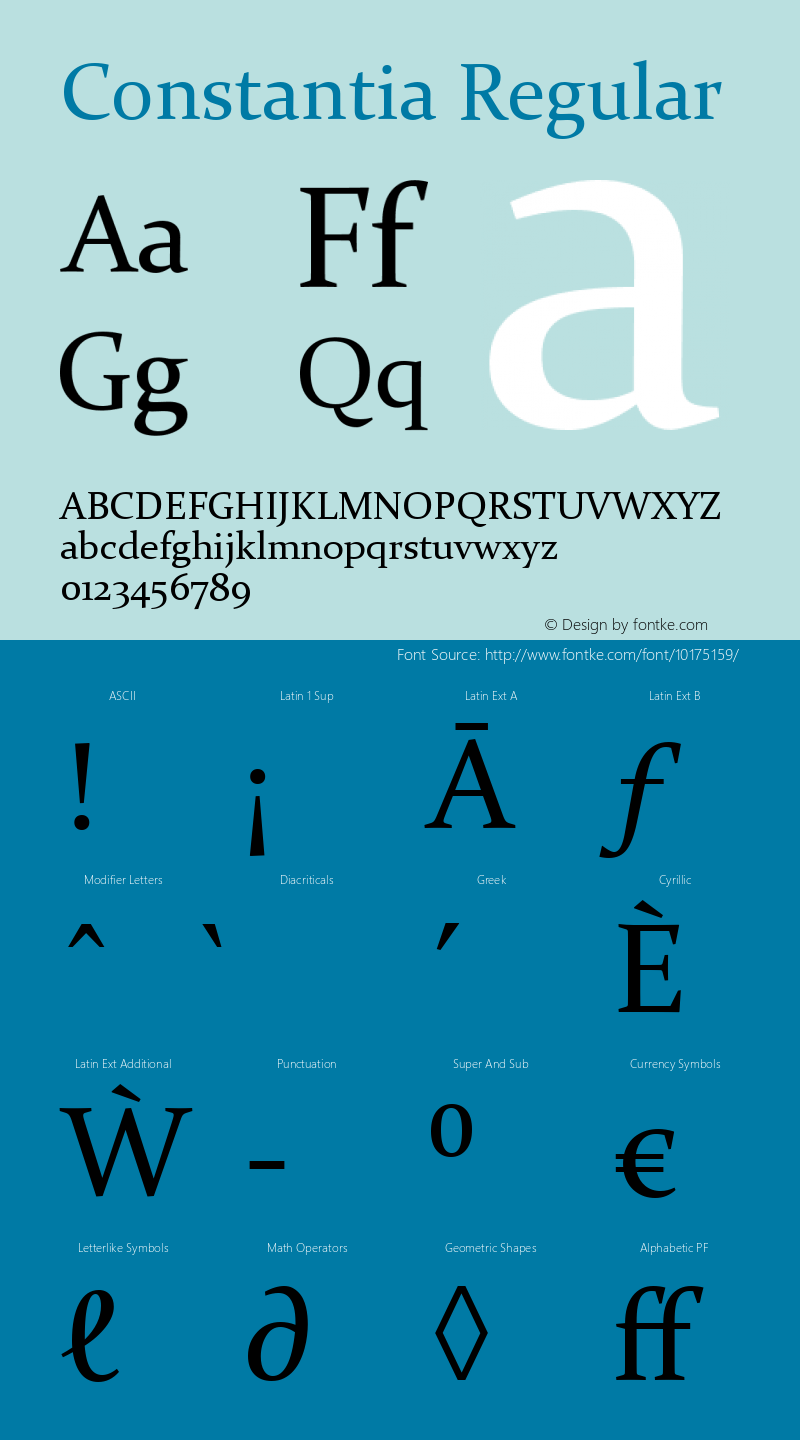 Constantia Regular Version 5.00 Font Sample