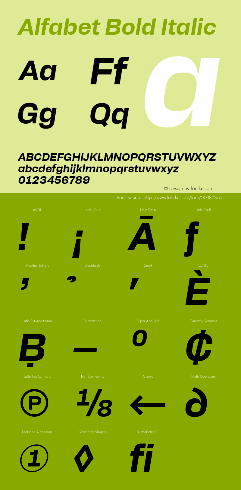 Alfabet Bold Italic Version 2.000;hotconv 1.0.109;makeotfexe 2.5.65596图片样张