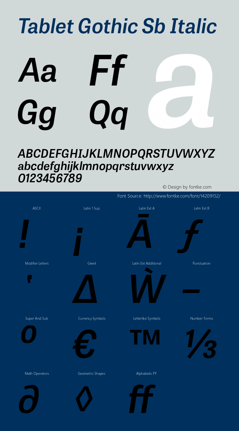 Tablet Gothic Sb Italic Version 1.000 Font Sample