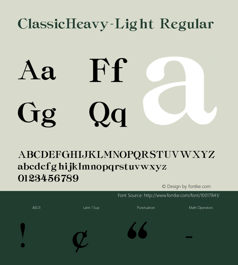 ClassicHeavy-Light Regular Converted from F:\Y\CLASSHVY.TF1 by ALLTYPE Font Sample