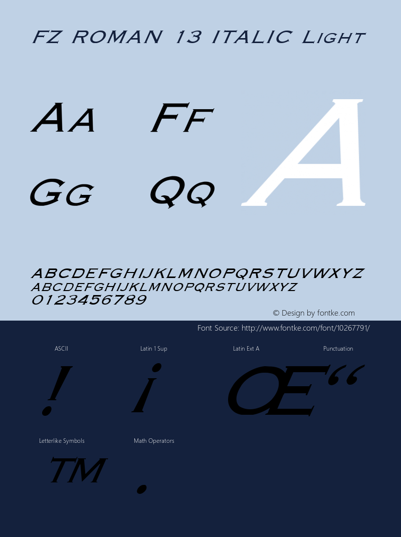 FZ ROMAN 13 ITALIC Light 1.0 Wed Apr 27 13:47:20 1994 Font Sample