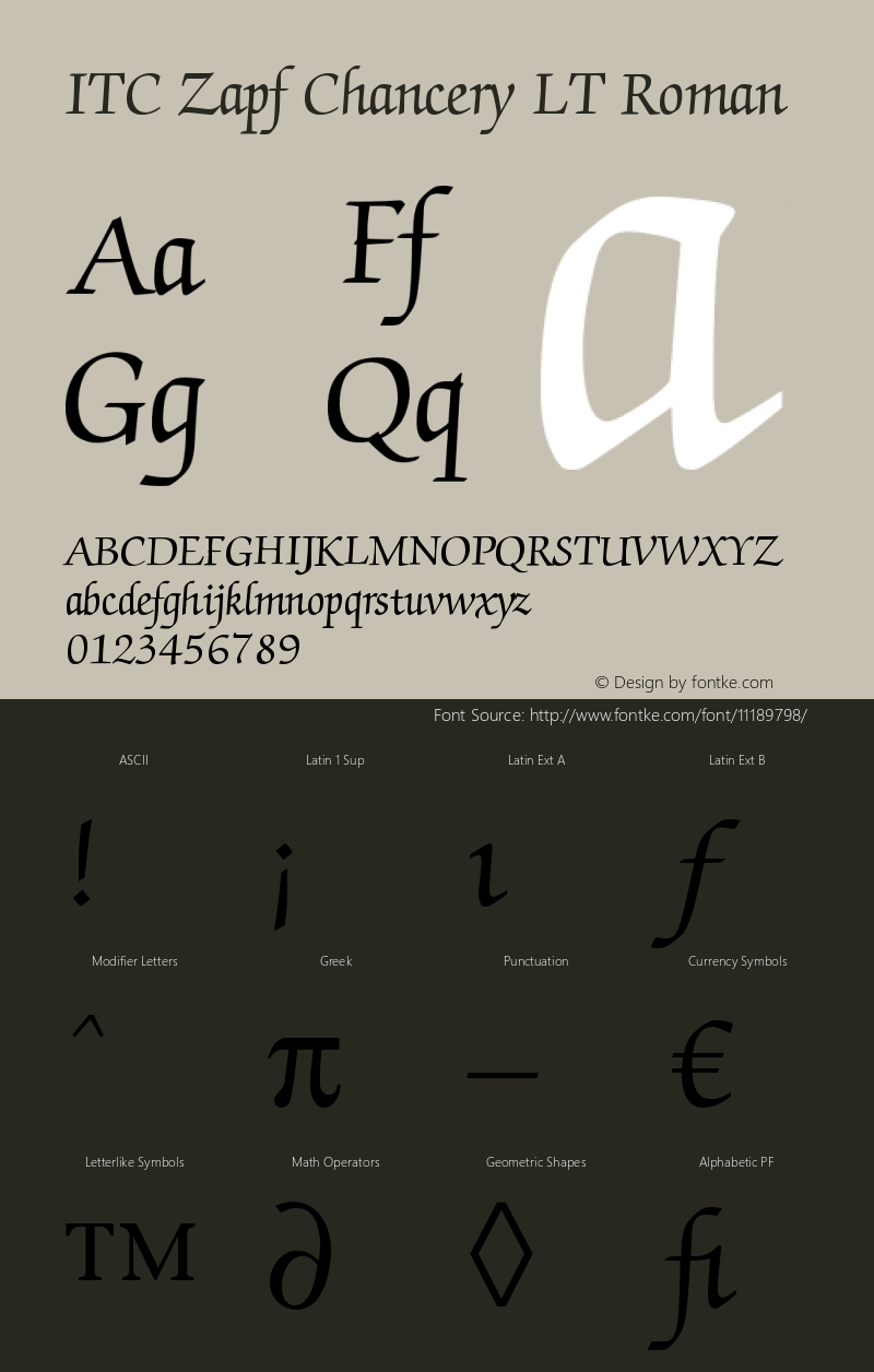 ITC Zapf Chancery LT Roman Version 006.000 Font Sample