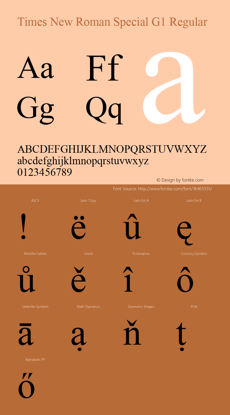 Times New Roman Special G1 Regular Version 1.03 Font Sample