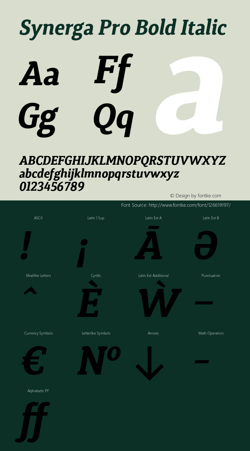 Synerga Pro Bold Italic Version 001.000 Font Sample