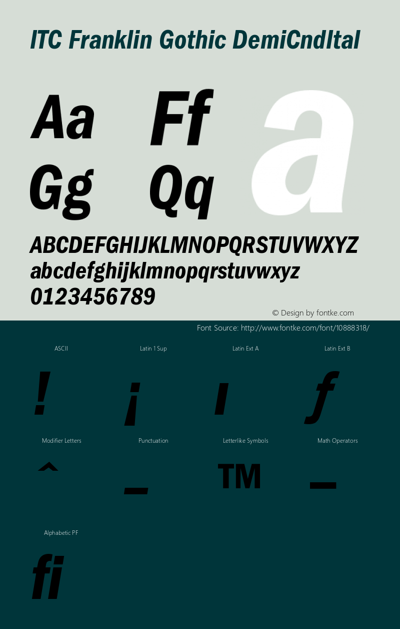 ITC Franklin Gothic DemiCndItal Version 001.000 Font Sample